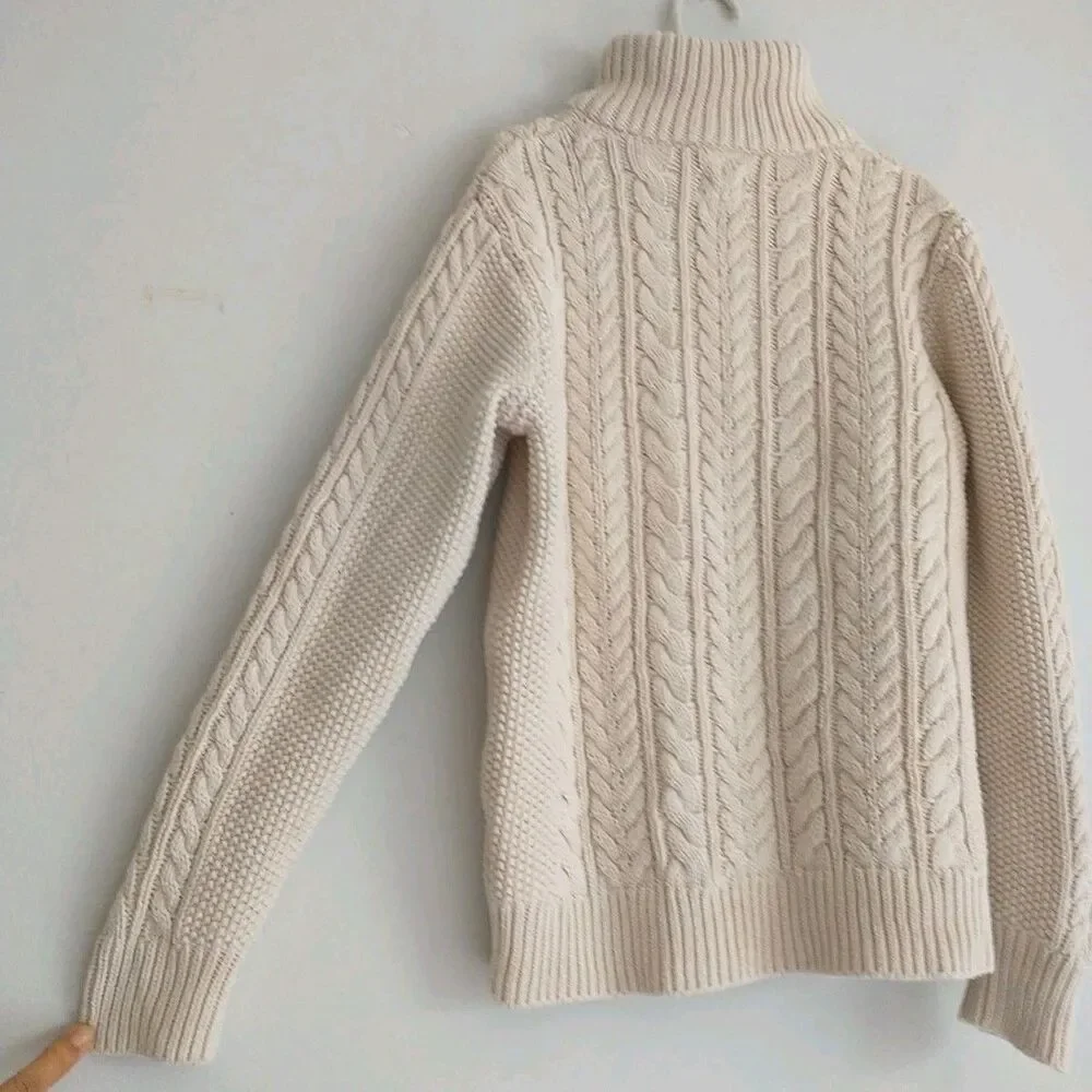 Gap Kids Sweater Boys M/8 Cream Cable Knit Chunky Sherpa Collar CottonFisherman